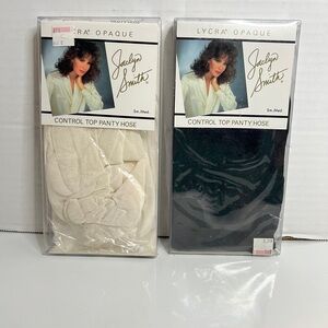 2 Vtg Jaclyn Smith Lycra Opaque Control Top Pantyhose White / Off Black Size S-M